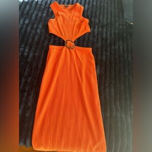 Boohoo Bright Orange Midi Dress with Ring Cutout